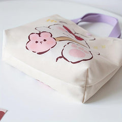 Cartoon Bunny Pattern Canvas Handbags Portable Lunch Box Bag