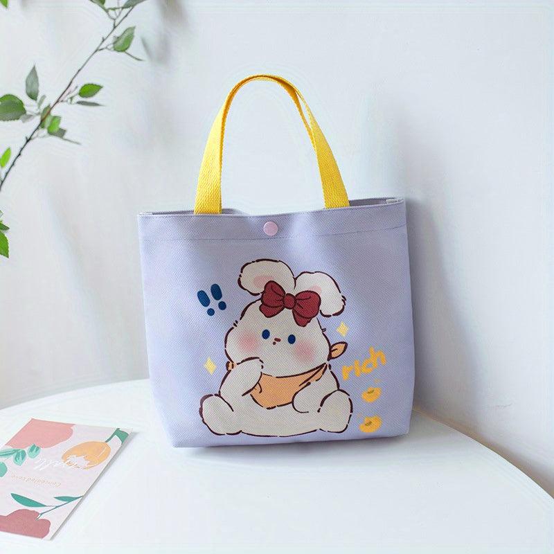 Cartoon Bunny Pattern Canvas Handbags Portable Lunch Box Bag