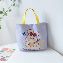 Cartoon Bunny Pattern Canvas Handbags Portable Lunch Box Bag