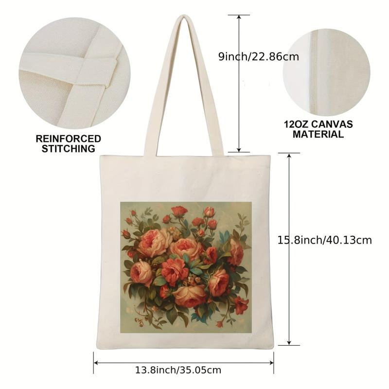 Flowers Pattern Canvas Handbag Large Shopping Bag Storage Bag