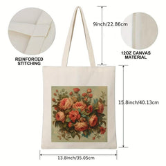 Flowers Pattern Canvas Handbag Large Shopping Bag Storage Bag