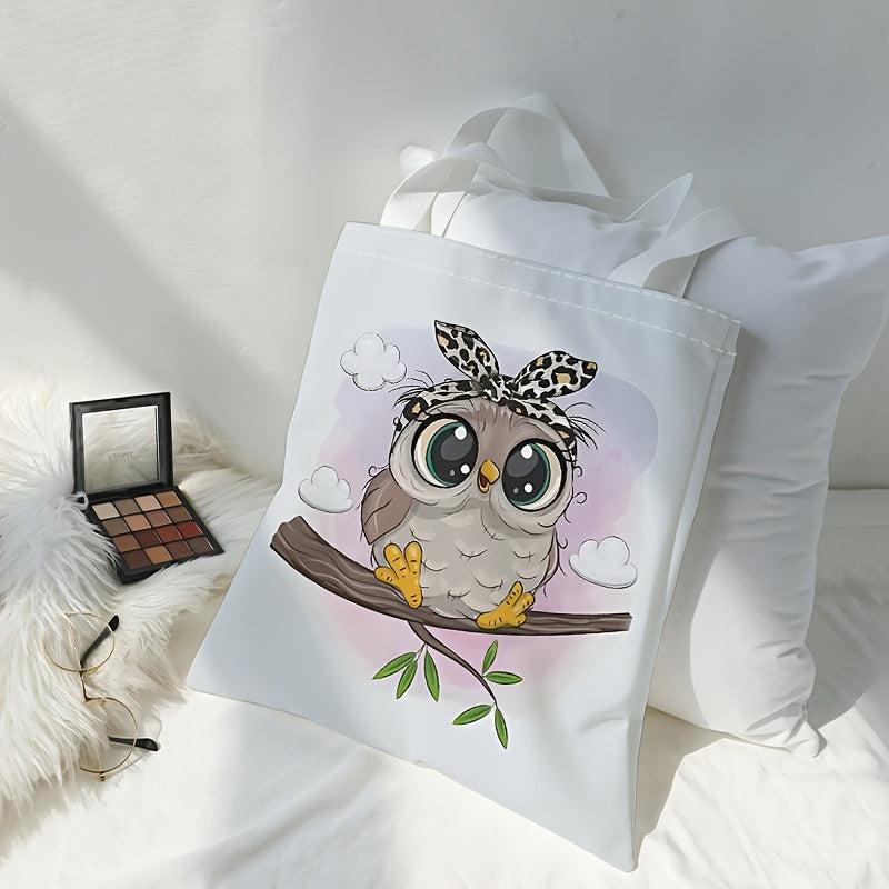 Cartoon Owl Print Canvas Tote Bag Casual Travel Beach Shoulder Bag