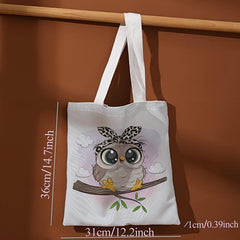 Cartoon Owl Print Canvas Tote Bag Casual Travel Beach Shoulder Bag