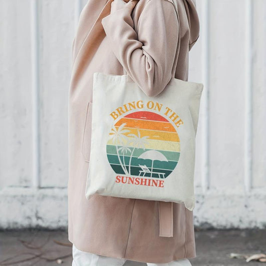 Sunshine & Tree Pattern Shoulder Bag Lightweight Canvas Storage Bag