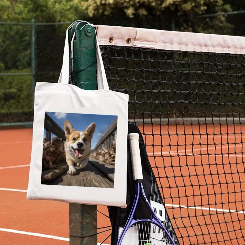 Corgi Pattern Ladies Canvas Tote Bag Large Capacity Shoulder Bag