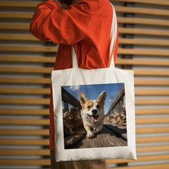 Corgi Pattern Ladies Canvas Tote Bag Large Capacity Shoulder Bag