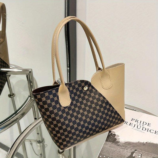 Vintage Colorblock Tote Satchel Bag Classic Handbag For Work