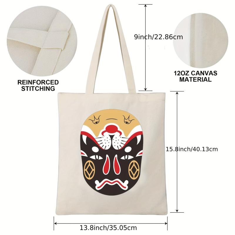 Large Capacity Chinese Print Canvas Beach Tote Bag for Women