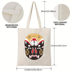 Large Capacity Chinese Print Canvas Beach Tote Bag for Women