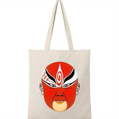 Large Capacity Chinese Print Canvas Beach Tote Bag for Women