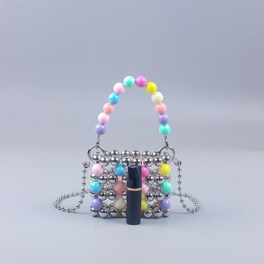 Colorful Beaded Crossbody Bag Acrylic Colorblock Shoulder Handbag