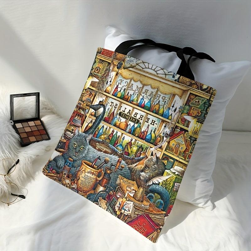 Potter Magic Shop Cat Canvas Tote Bag Travel Work Shopping Bag