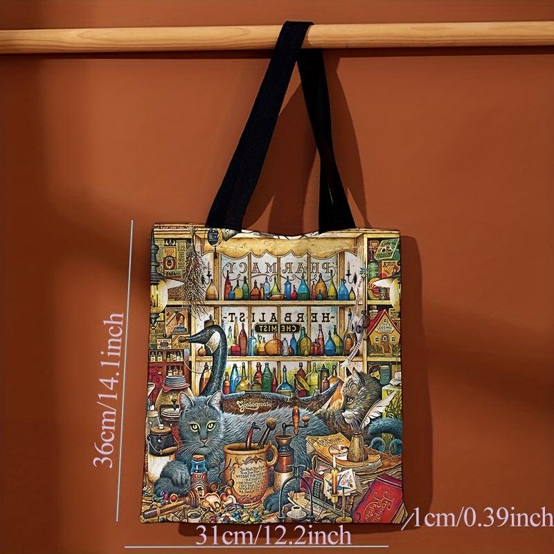 Potter Magic Shop Cat Canvas Tote Bag Travel Work Shopping Bag