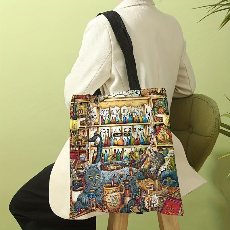 Potter Magic Shop Cat Canvas Tote Bag Travel Work Shopping Bag