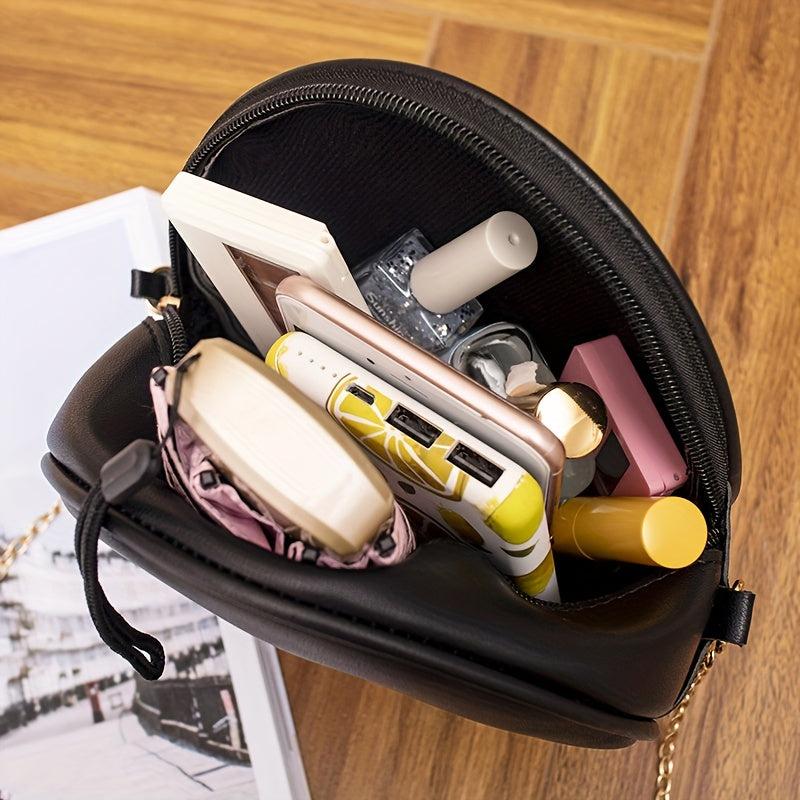 Women's Portable Small Round Bag with Metal Shoulder Strap