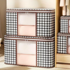 Stylish Houndstooth Pattern Storage Box Lightweight Zipper Clothes