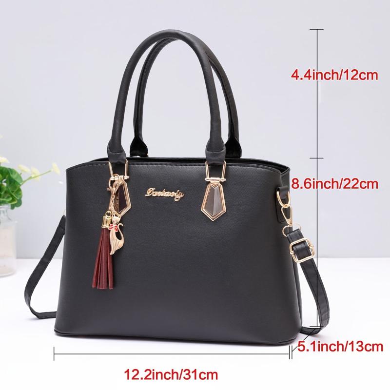 2Pcs PU Leather Handbag Set Tassel Satchel Purse Crossbody Bag for Women