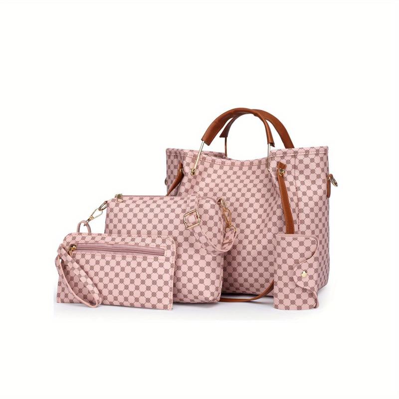4pcs Geometric Pattern Shoulder Bag Set Women's Handbag Crossbody Clutch Wallet