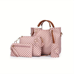 4pcs Geometric Pattern Shoulder Bag Set Women's Handbag Crossbody Clutch Wallet