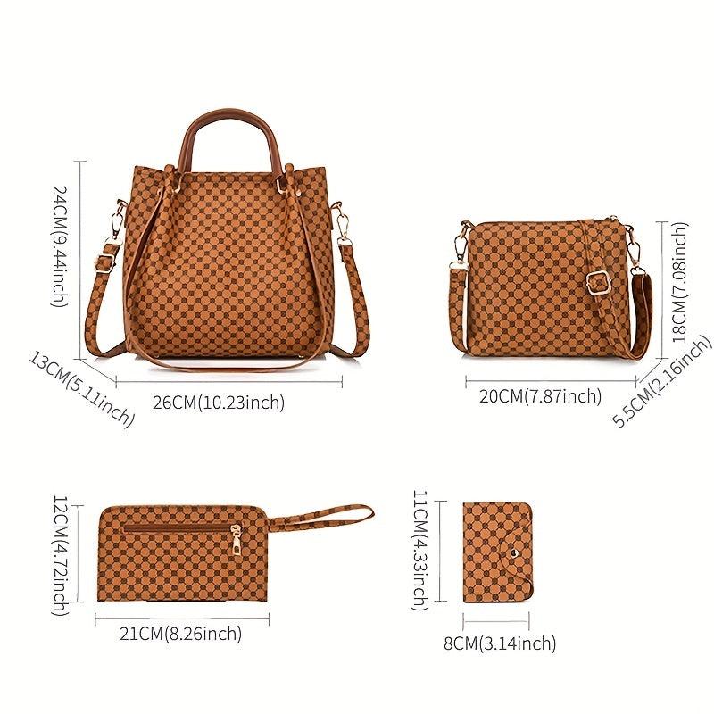 4pcs Geometric Pattern Shoulder Bag Set Women's Handbag Crossbody Clutch Wallet