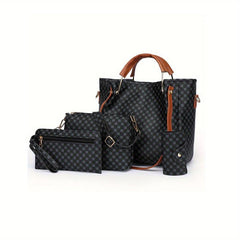 4pcs Geometric Pattern Shoulder Bag Set Women's Handbag Crossbody Clutch Wallet