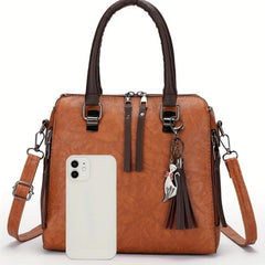 4pcs Faux Leather Bag Set w/ Tassel - Handbag, Crossbody, Clutch, Card Holder