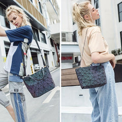 3Pcs Geometric Luminous Bag Set - Handbag, Crossbody Bag, Clutch Purse