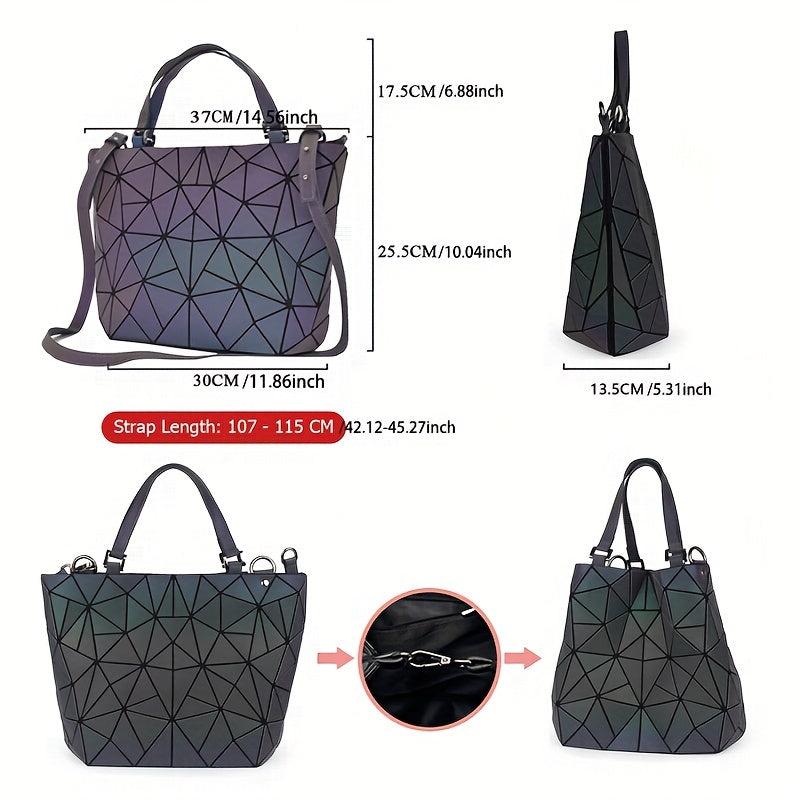 3Pcs Geometric Luminous Bag Set - Handbag, Crossbody Bag, Clutch Purse