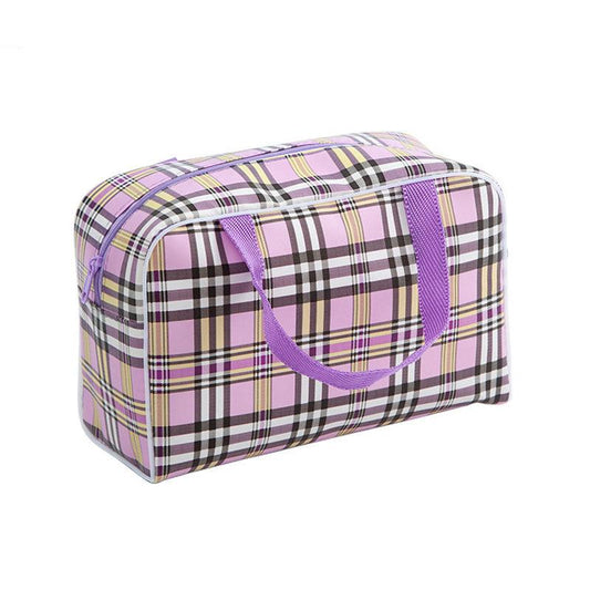 Waterproof Travel Toiletries Bag Plaid Design Portable Bath Pouch