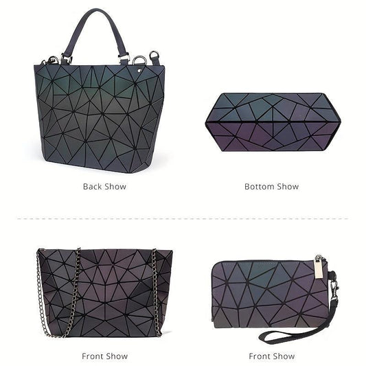 Geometric Luminous Tote Set Holographic Crossbody Bag Women's Shoulder Purse