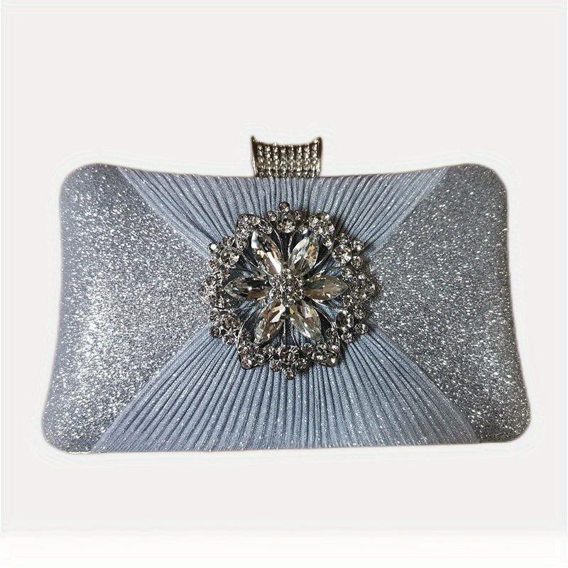 Rhinestone Evening Bag Ruched Clutch Purse Glitter Handbag