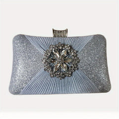 Rhinestone Evening Bag Ruched Clutch Purse Glitter Handbag