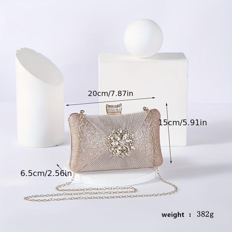 Rhinestone Evening Bag Ruched Clutch Purse Glitter Handbag