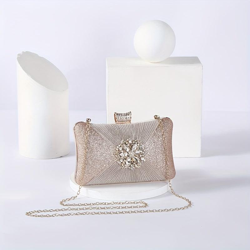 Rhinestone Evening Bag Ruched Clutch Purse Glitter Handbag