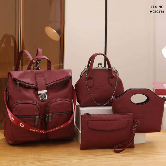 4PCS Vintage Convertible Backpack Set Retro Tote Bag Women's Casual Handbag