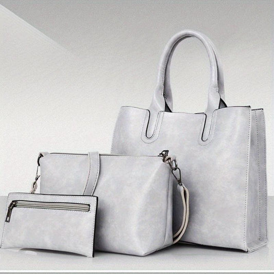 Vintage Solid Bag Sets All Match Tote Bag & Crossbody Bag & Clutch Pouch