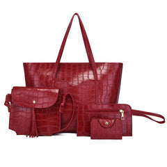 4 Pcs Crocodile Bag Sets Classic Tote Crossbody Clutch Wallet Card Case