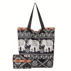 2Pcs Flower Tote Bag Set Women's Nylon Shoulder Bag With Coin Purse