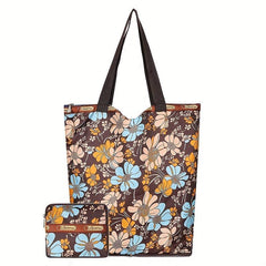 2Pcs Flower Tote Bag Set Women's Nylon Shoulder Bag With Coin Purse
