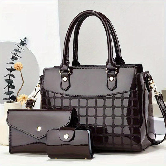 3pcs PU Leather Bag Set: Handbag, Crossbody, Clutch & Card Holder