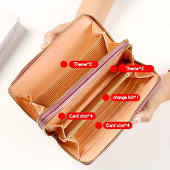 Heart Decor Long Wallet Double Zipper Clutch Purse with Wristlet