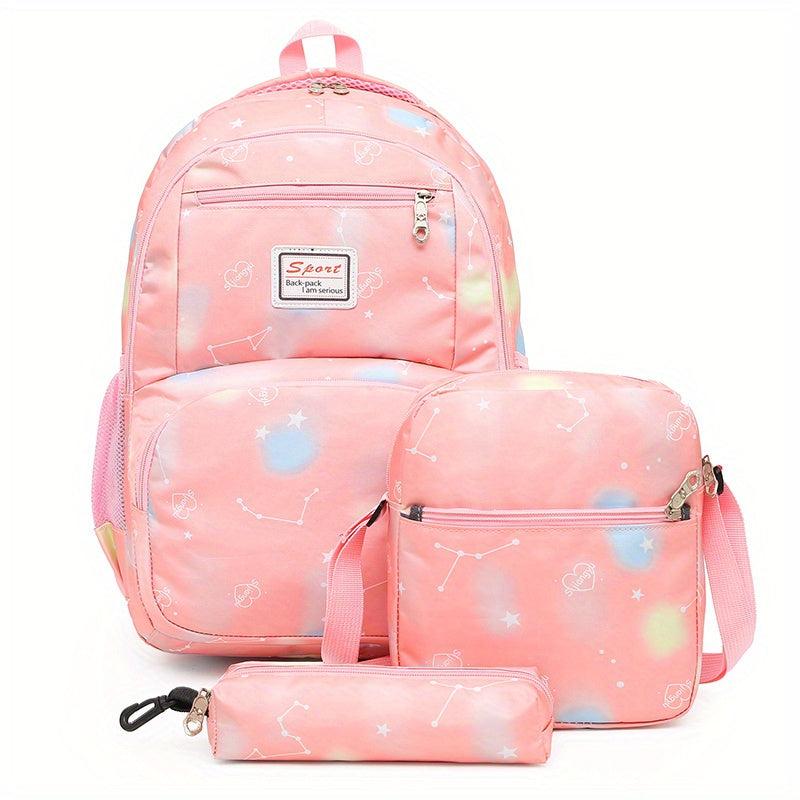3Pcs Galaxy Graphic Backpack Set School Bag Crossbody Bag Pencil Case