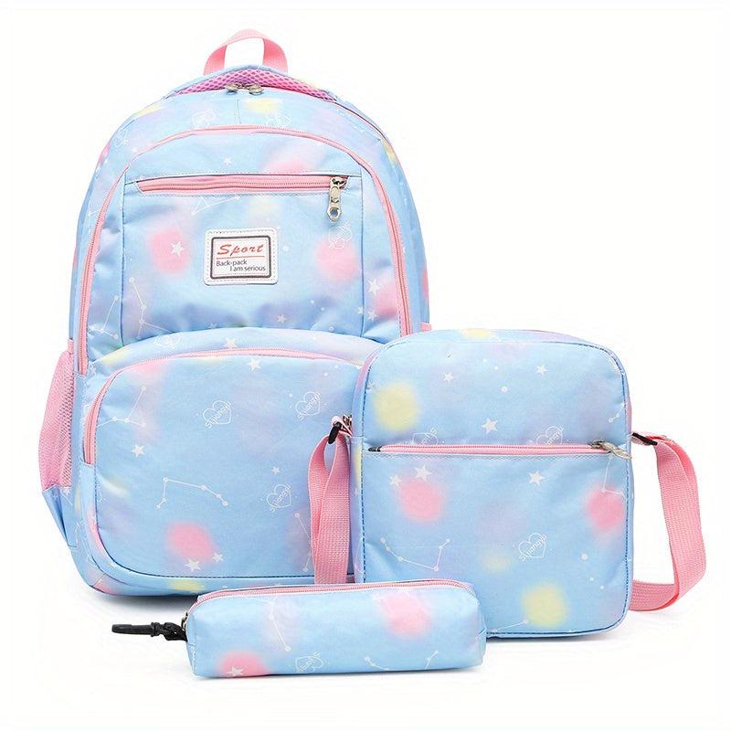 3Pcs Galaxy Graphic Backpack Set School Bag Crossbody Bag Pencil Case