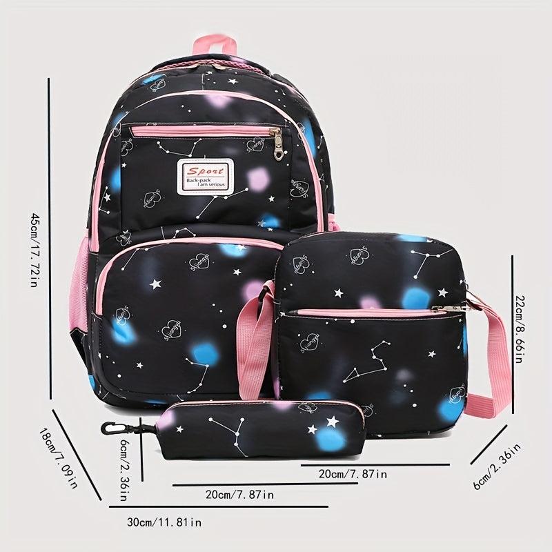 3Pcs Galaxy Graphic Backpack Set School Bag Crossbody Bag Pencil Case
