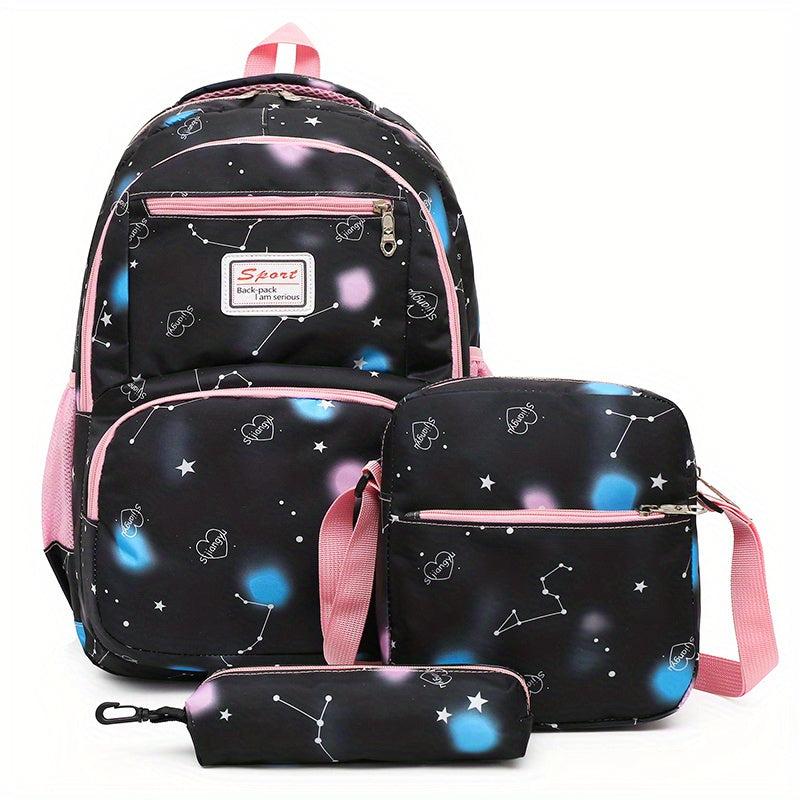 3Pcs Galaxy Graphic Backpack Set School Bag Crossbody Bag Pencil Case