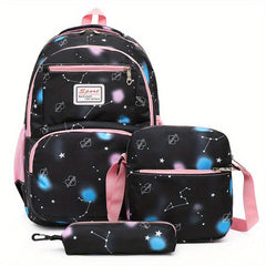 3Pcs Galaxy Graphic Backpack Set School Bag Crossbody Bag Pencil Case