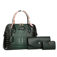 Crocodile Pattern Tote Bag Faux Leather Shoulder Bag Set With Zipper