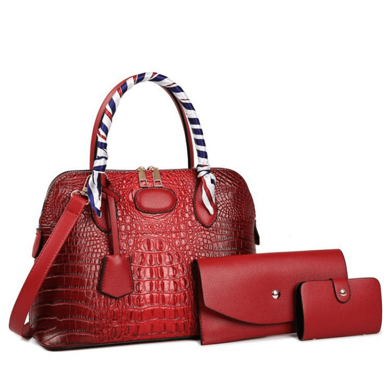 Crocodile Pattern Tote Bag Faux Leather Shoulder Bag Set With Zipper