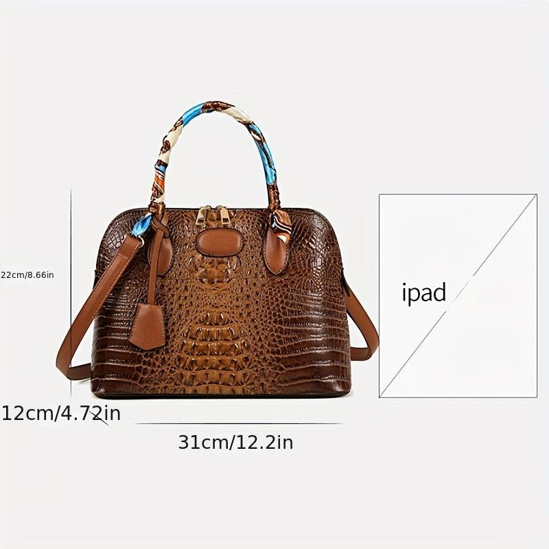 Crocodile Pattern Tote Bag Faux Leather Shoulder Bag Set With Zipper