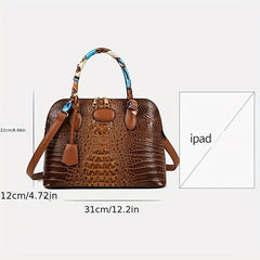 Crocodile Pattern Tote Bag Faux Leather Shoulder Bag Set With Zipper